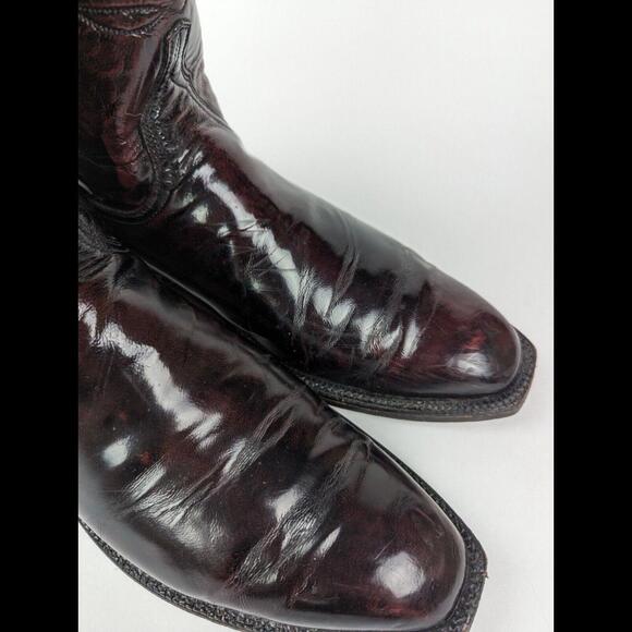 [SOLD] LUCCHESE Sz 11D L3521 Black Cherry Goat Skin Leather Western Roper Boot - Picture 4 of 15